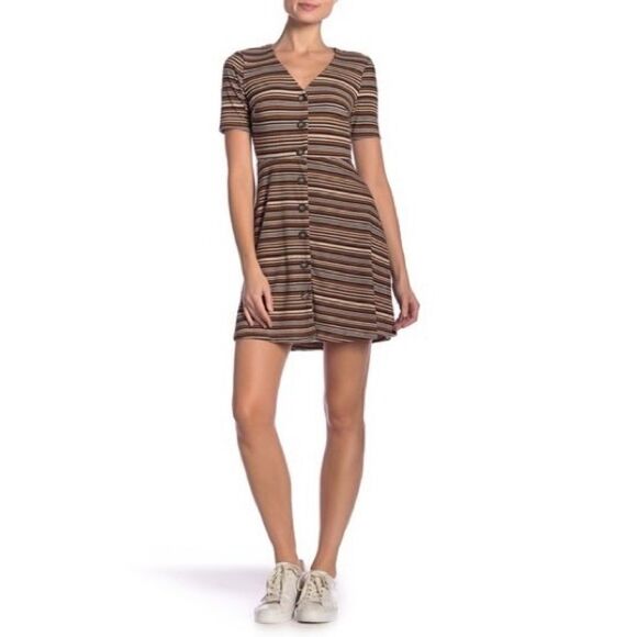 Striped Ribbed Button Front Dress - Picture 1 of 4